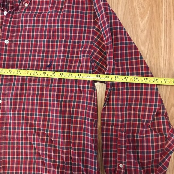 Nautica Mens Red Plaid Button-Down Shirt XXL 100% Cotton Long Sleeve Classic Fit - Picture 5 of 6